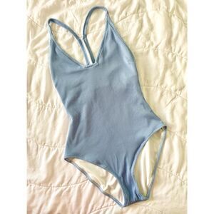 NEW GAP Ribbed Racerback One-Piece Swimsuit in Moonstone Blue - M Orig. $70 NWT